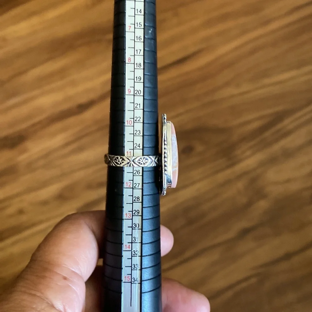 genuine Pink Opal stone 925 silver setting size 10 1/2 - Picture 2 of 2